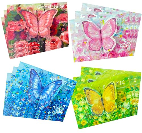 Acoavo 12 Pcs 3D Butterfly Card Assortment Butterfly Greeting Card Foldable Popup Celebration Cards for Birthday, Wedding, Anniversary, Valentine's Day, Mother's Day, Thanksgiving, Christmas