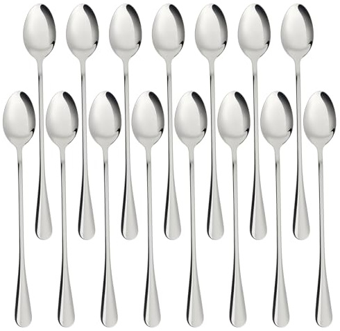 GTNCE Juego de 15 cucharas de acero inoxidable – Cucharas largas para latte macchiato (19,5 cm), cucharaditas, cucharas de cóctel/helado, cucharas largas, aptas para lavavajillas para café helado