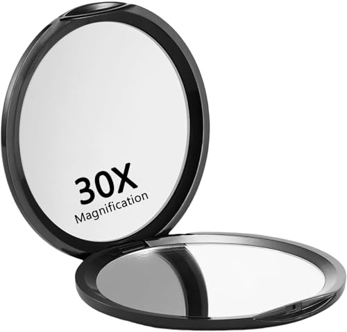 Evadollina Compacto Espejo de Bolsillo con Aumento 1X/30X, Ideal para Viajes, Espejo de Aumento 30x, Espejo de Viaje, (Negro)