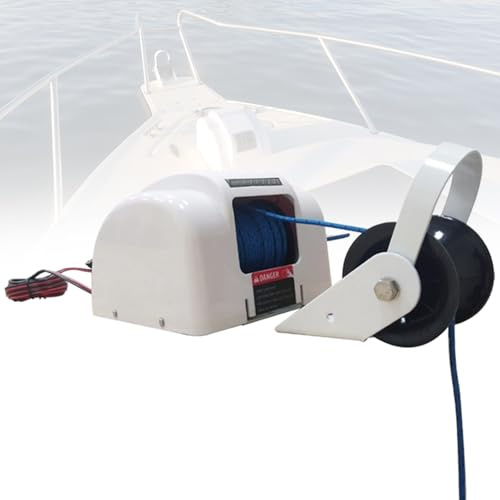 Electric Anchor Winch 12V 318kg Pulling Capacity with 31m Rope and LED Light for Boats, Yachts, and Pontoons - Cordless Control System