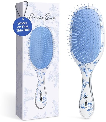 AIMIKE Porcelia Qing Detangler Brush, Pain-Free Detangling Brush with Soft FlexGlide Bristles, No Breakage or Pulling, Paddle Hair Brushes for Women Girls, Fast & Gentle Detangling for Thin Fine Hair