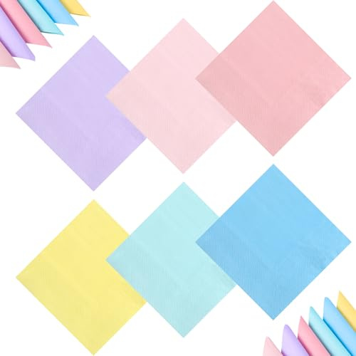 Lot De 72 Serviettes En Papier Pastel 25 x 25 Cm, 6 Couleurs, 2 Plis | Cellulose Alimentaire, Douces Et Absorbantes, 12 Par Couleur, Pour Mariage, Anniversaire Et Décoration De Table