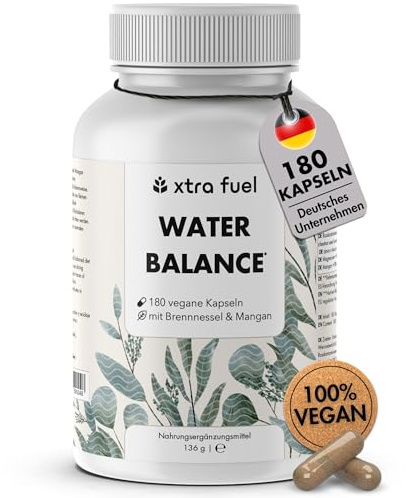 Complesso Water Balance - 180 compresse vegane ad alto dosaggio per la formazione del tessuto connettivo - Capsule di ortica con foglie di vite rossa, ippocastano, magnesio e manganese