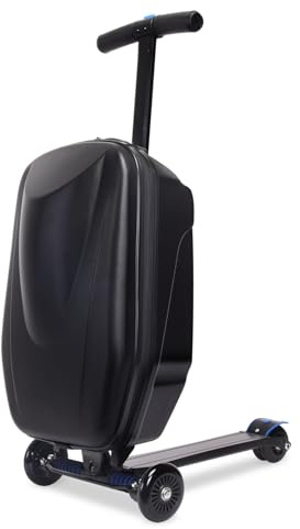 CyyKcc Scooter Suitcase for Kids, 2-in-1 Travelling Luggage for Children, Foldable Case on 3 Wheels, 35x25x62.5cm Black