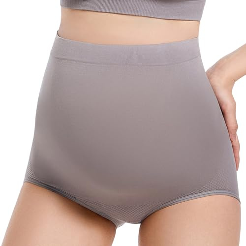 JDNH Culotte de grossesse élastique au design lisse - Couverture complète - Confortable - À porter au quotidien - Convient pour les mamans actives - Sous-vêtements lisses post-partum, gris, L
