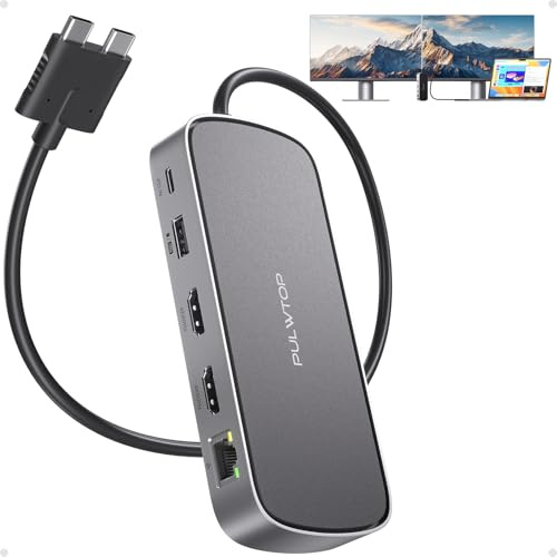 MacBook Docking Station Dual Monitor 4K @60Hz för MacBook Pro/Air M5/M4/M3 | PULWTOP Dockningsstation med 2 x 4K HDMI, PD, Ethernet, USB A/C 10 Gbit/s, SD/TF, USB 2.0 (Inte för Windows)