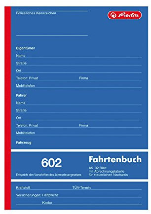 Herlitz 840637 Fahrtenbuch 602, A5 hoch, 32 Blatt (5er Spar-Pack)