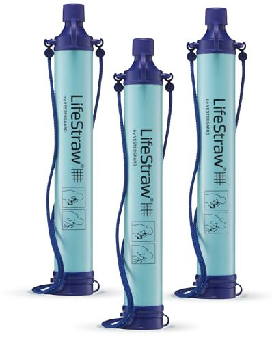 LifeStraw® Personal Water Filter for Hiking, Camping, Travel, and Emergency Preparedness, 3 Pack, Blue