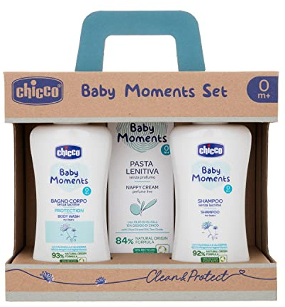 Chicco Baby Moments Set con Bagno Corpo da 200 Ml, Shampo Senza Lacrime da 200 ml, Pasta Lenitiva da 100 Ml, Idea Regalo, 0 Mesi +