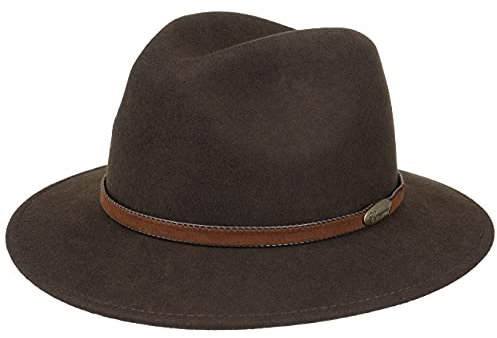 LIERYS Casual Traveller Wollfilzhut Outdoor-Design Herrenhut Ledergarniturband Wasserabweisend Packable Herren Ganzjährig Dunkelbraun 56 cm