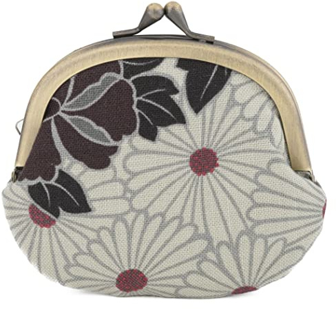 Porte-monnaie à boucle florale (petit sac de maquillage ovale) / fabriqué au Japon - Porte-monnaie pour femme, Petite pochette / Retro Flower - Noir, Pochette