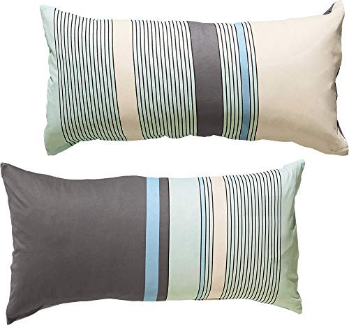 Erwin Müller Single-Jersy Zusatzkissenbezug, Kissenhülle mit Streifen, Mint-grau, Größe 40x80 cm - in Wendeoptik, bügelfrei, mit Reißverschluss, 100% Baumwolle