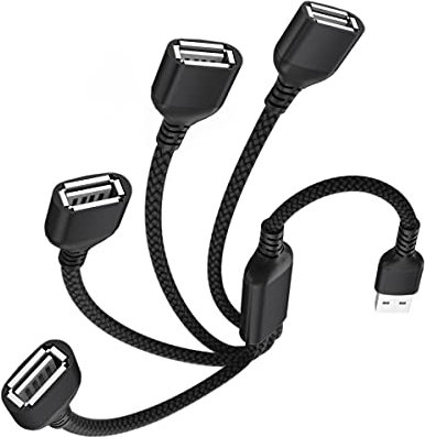 Elebase Câble USB Splitter 4 Ports 0.3M,4 en 1 Type A Mâle vers 4 Femelle Répartiteur Nylon Multi Cordon Multiple Porte Multiprise Extender Hub Chargeur Split pour Mac,PC,TV,Car,PS4 PS5,Xbox One X/S