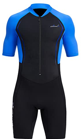 Men’s Dive Skin Wetsuit Neoprene Short Sleeve Wetsuit One Piece Zipper Diving Suit UPF 50+ Shorty Wetsuits Sun Protection Scuba Swimsuit 3XL