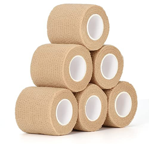 6 Rollen Selbsthaftende Bandage Hund Vet Wrap Pet Selbstklebender Verband 5cm x4,5 m Cohesive Bandages Haftbandage Elastische Binde Fixierbinde für Katze Hund Pferd Finger Kohäsive Bandage (Hautfarbe)