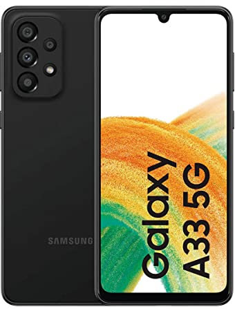Samsung Galaxy A33 5G Smartphone, pantalla Infinity-U FHD+ AMOLED de 6,4 pulgadas, 6 GB RAM y 128 GB de memoria interna ampliable, batería de 5000 mAh, Awesome Black (Reacondicionado)
