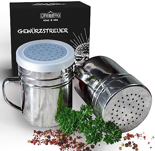 DREIBERG® Spice Shaker - Salt Shaker with Lid, Chip Shaker, Coarse Shaker, Flour Shaker, Cocoa Shaker, Flour Shaker, Flour Shaker, Powdered Sugar Shaker, Dusting Sugar Shaker, Cinnamon Shaker