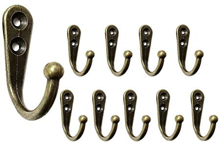 Mokife Crochet Vintage Laiton, 12 Pateres Simple Métal Petit Crochet Mural a Visser pour Suspendre des Vêtements Vestes Peignoirs Serviettes Chapeaux Clés Sacs Tasses, Bronze