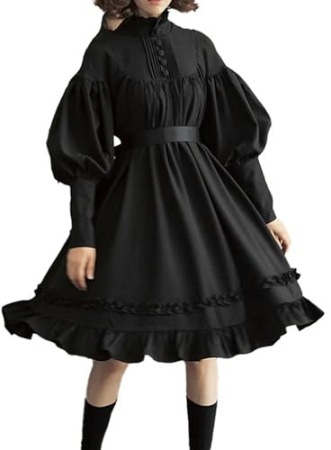 Robe Femme Robe à Manches Ballon-Noir-S