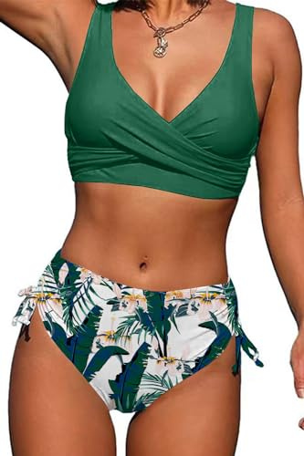 CheChury Conjuntos de Bikini Traje de baño Ropa Bikini Bandeau para Mujer Brasileo Ropa de Pecho de Playa Cintura Alta Traje con Relleno Mujer Brasileo Ropa de Playa