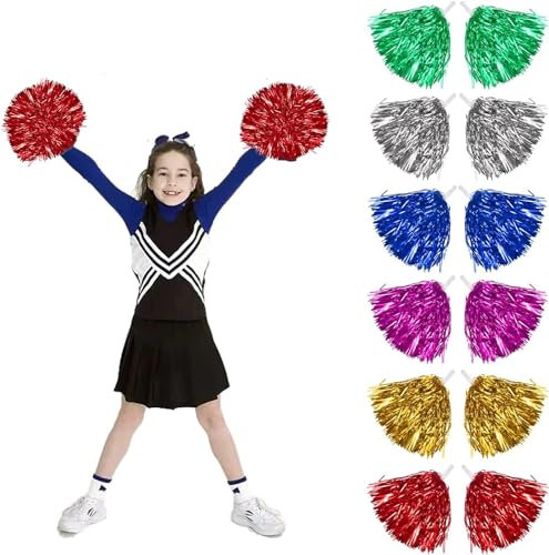 12 Stück Cheerleading Pompons,Bright Metallic Cheers Ball,Cheerleader Pompons Handblumen,Metallfolie Cheerleading Pom Poms für Sports Wettbewerb Karnevalspartys Verwendet