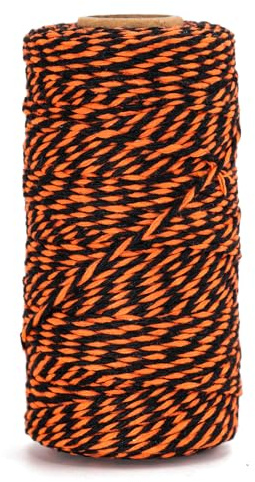 KINGLAKE Orange Black Cotton String, 2mm 100m Halloween Twine String, Butchers Bakers String for Gift Wrapping, Crafts, Halloween Decor, Party Gift Tags Bags