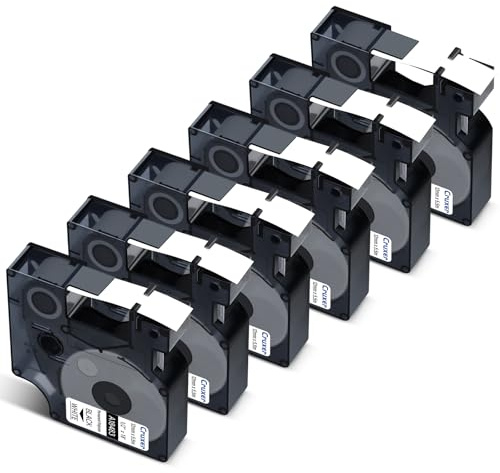 Cruxer 6er-Packung Kompatibel für Dymo IND 18483 S0718210 A18483 Polyester Etikettenband，Schwarz auf Weiß 12mm x 5.5m Ersatz für Dymo Rhino 1000 4200 6000 LabelWriter 450 Duo ILP 219 3M PL150 3M PL300