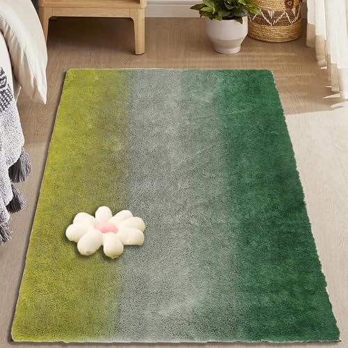 CUIMEI Teppich Hochflor Flauschig 120 x 180 cm, Waschbar, Flauschige Oberfläche, Robust, Spitzenqualität, Pflegeleicht, in Vielen Farben & Größen, Teppich für Wohnzimmer Flauschig, Grün