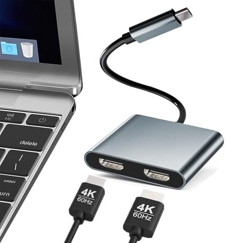 USB C to Dual H-DMI Adapter, USB Type C to Dual Monitor HDMI Adapter, USB C Hub with 2 HDMI Docking Station 4K @60hz for Laptop HP/Dell/Surface/Lenovo/Thinkpad/Chromebook/MacBook