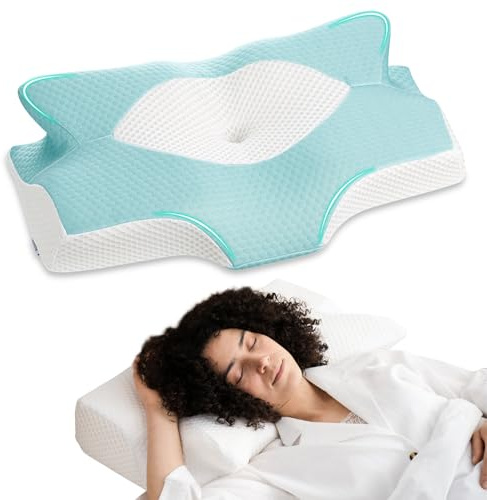 Elviros Oreiller Cervical Ergonomique, Oreiller en Mousse à Mémoire Cervicale, pour Dormir sur Le Côté, Le Dos et Le Ventre, 64×(11,5/13)×40 cm
