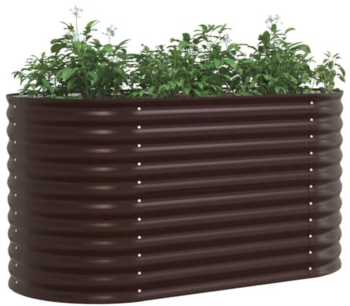 vidaXL Huerto Elevado Marrón 160 x 80 x 81 cm de Acero Galvanizado, Diseño Moderno para Exteriores, Contenedor de Plantas, Jardín de Verduras, Flores y Hierbas, Patio