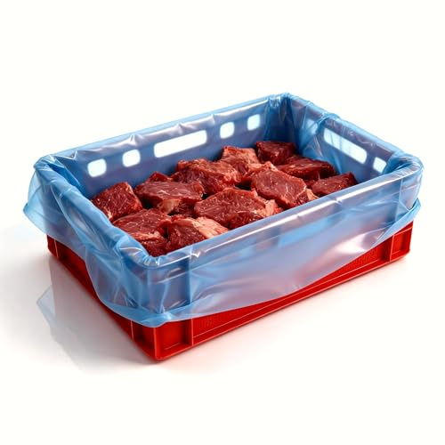500 Einlegesäcke Fleischkistensack HDPE 10 µm – lebensmittelecht, reißfest & flüssigkeitsdicht – Auskleidungssack für E2‑Kisten/Eurobox – Gastronomie & Metzgereibedarf