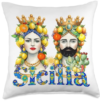 Sicilian Moors Head Summer Lemon Colorful Art Throw Pillow
