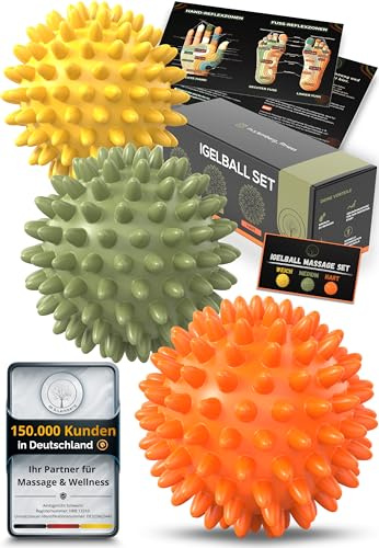 M.S.Lemberg® Igelball Massage Set [3 Härtegrade] - Massageball für Reflexzonen Fußmassage Rücken Nacken Hand Fuß - Noppenball Ball mit Noppen klein - Entspannung Geschenk - hart, medium & weich