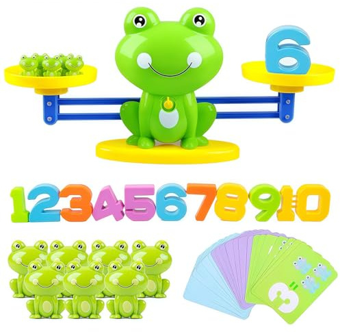 Lernspielzeug Mathe-Spiel, Zählen und Rechnen Lernen Frosch Lernspielzeug, Montessori Spielzeug für Kinder mit Waage und Zubehör, Lernspiele Kinderspielzeug Geschenk für Jungen Mädchen ab 3 Jahre
