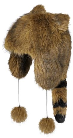 Chapeau d'Hiver en Fausse Fourrure avec Queue de Raton Laveur Enfant Bonnet de Trappeur Mignon avec Pompons Chapeau d’Aviateur Chaud avec Cache-Oreilles Chapka Russe Coupe-Vent pour Ski Cyclisme