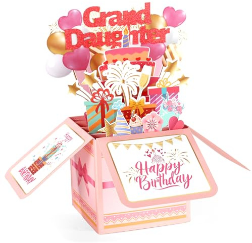 Pop Up-Kort för Grattis på Födelsedagen Till Barnbarnet, Vikbara Färgglada Ballonger och Fyrverkerier i 3D Pop Up-Kort med Kuvert Kreativ Present Till Barnbarn Från Morföräldrar