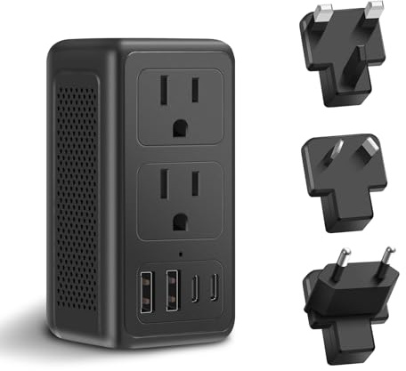 Upgraded 2000W 220V to 110V Voltage Converter US to Europe Travel Adapter for Hair Dryers with Fast Charging International Travel Adapter with 2 USB A and 2 USB C Power Converter Adapter (2U2C)