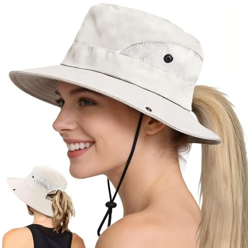 AUNGKWANG Cappello da Donna per Il Sole All'Aperto, Cappello da Sole da Donna con Foro per Coda di Cavallo, Cappellos da Escursionismo Estivo Cappellos con Sottogola Regolabile