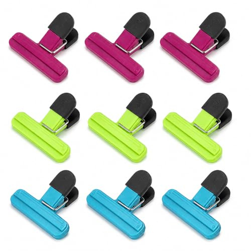 9Pcs Food Clips for Bag Sealing, Reusable Kitchen Food Clips | Food bag clips, freezer clips for bags, 3 colours, strong grip; food storage clips for home, kitchen, travel & camping.