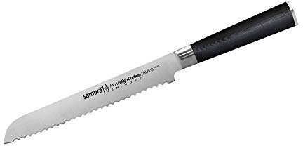 Samura MO-V Profi Brot-Messer ultra-scharf, groß, aus japanisch AUS 8 Edelstahl, 23 cm Klinge, mit G10 Handgriff aus Carbon, Sägemesser, Wellenschliff, Brotsäge