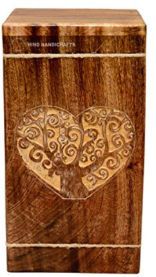 Hind Handicrafts Urnas de madera con forma de corazón para cenizas humanas para adultos, grande, urna de cremación de palisandro para cenizas, urna funeraria para columbario, caja de urna funeraria
