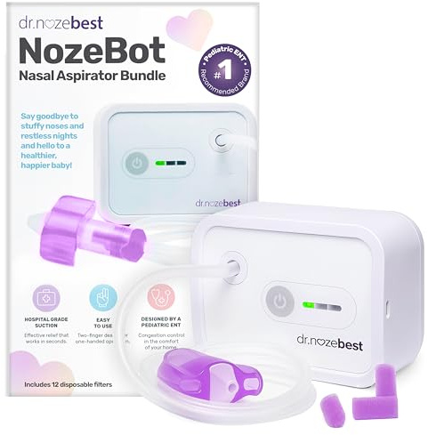 Dr. Noze Best NozeBot Electric Baby Nasal Aspirator - Designed by a Pediatric ENT for Safe, Gentle Congestion Relief - Rechargeable, Portable & Easy to Clean Nose Sucker for Infants and Toddlers