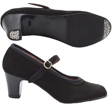 PASARELA - Zapatos de Baile Flamenco de Piel Ante Negros con Clavos para Mujer Cuero