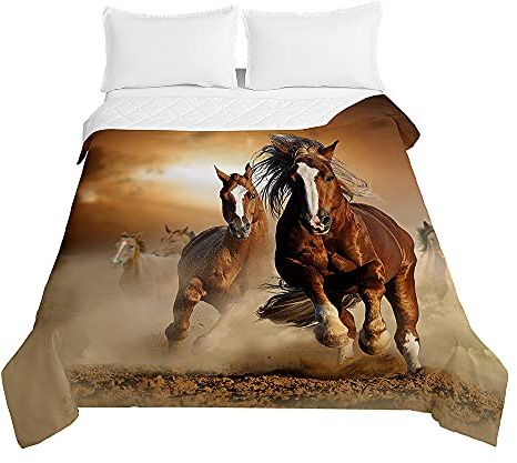 Surwin Trapuntino Copriletto Trapuntato Primaverile Estivo,Stile Moderno,Trapuntino in Morbida Microfibra con Stampa Cavallo 3D Leggero Coperta Letto Singolo Matrimoniale (Cavallo Sabbia,230x260cm)