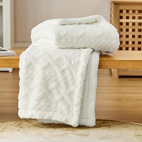 Bedsure Jacquard Sherpa Fleece Blanket - Sofa Throw, Twin, White, 150x200cm | Sherpa and Jacquard Shaggy, Warm, Winter, Thick, Soft, Sofa, Bed, Throw, Home Decoration, Gift