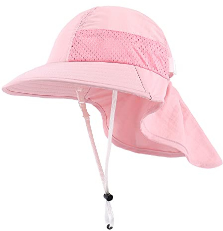 MASOCIO Kinder Sonnenhut Baby Sommermütze Mädchen Mütze Hut 51 52 53 54 UV Schutz 50 Sonnenmütze Sun Sommer Hat Nackenschutz Sommerhut Alter 3 4 5 6 Jahre Rosa 1