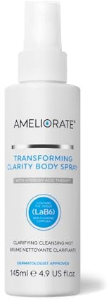 AMELIORATE Transforming Clarity Body Spray 145ml l Suitable for KP, Normal and Dry Skin | Anti-blemish, Balancing and Hydrating | Dermatologist Approved and Clinically Proven