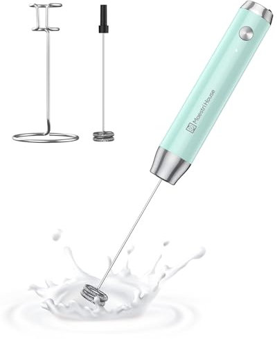 MaestriHouse wiederaufladbarer Milchaufschäumer, tragbar, elektrisch, wasserdicht, abnehmbarer Edelstahl-Schneebesen, Getränkemixer, Ständer, 2 Schneebesen,LunaFro