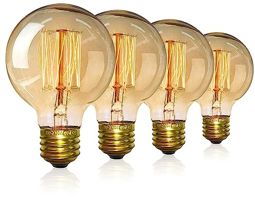 EYLM Vintage Edison Light Bulbs, Dimmable Screw Edison Bulbs Incandescent Light Bulb Globe Bulbs Retro Filament Lamp Warm Light 40w G80 E27 220V-4Pack